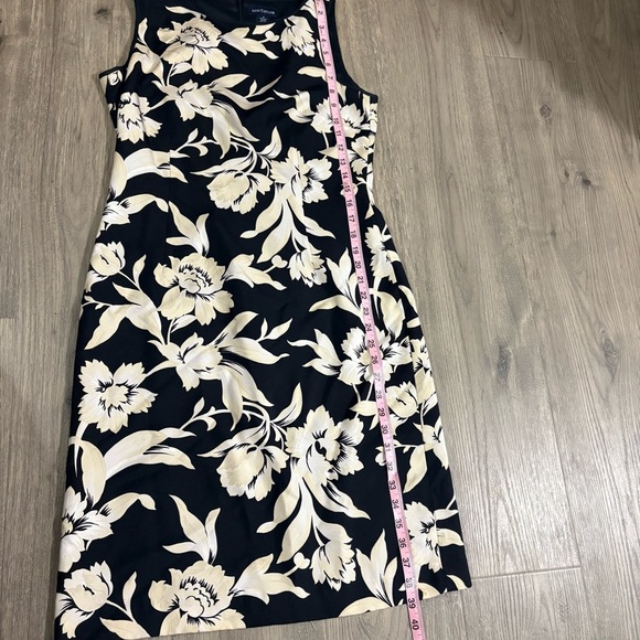 Ann Taylor 100% Silk Black Cream Floral Sleeveless Dress Sz 8 Classic Preppy - Picture 6 of 8